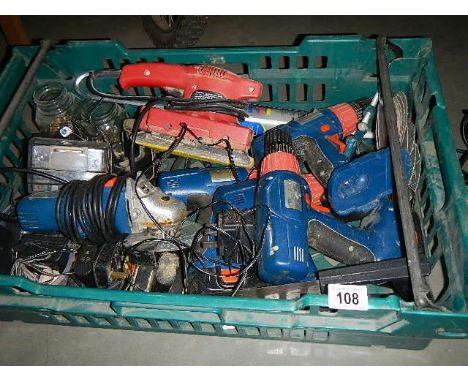 A box of electric hand tools.