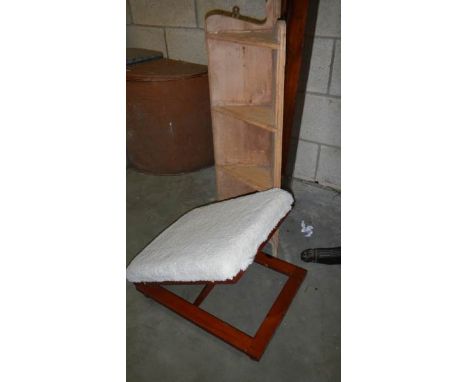 A pine corner shelf and a metamorphic stool.