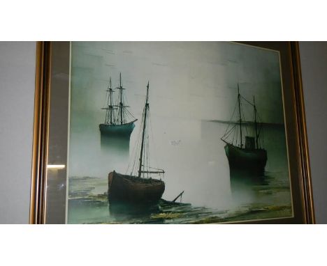 A framed and glazed seascape print.