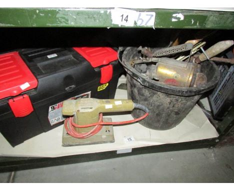 A mixed lot of tools including electric sander, tool box etc.,
