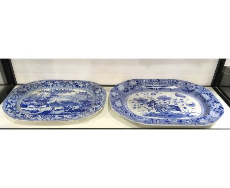 A 19th Century Spode octagonal blue and white meat platter with floral branch design, and another 19th Century blue and white