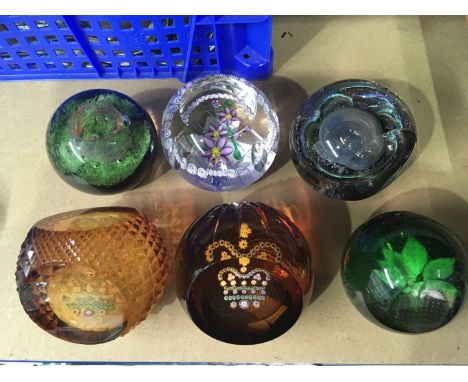 Six Caithness and Selkirk glass paperweights, including Jubilee, planets, limited edition floral etc. (6)