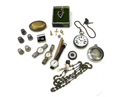 A collection of jewellery and watches, including a silver cased pocket watch, tissot, Ruhla, and Avia wrist watches, together