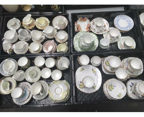 A collection of English porcelain tea wares, including Gladstone China, Regent Bone China, Melba Bone China, (4 trays)
