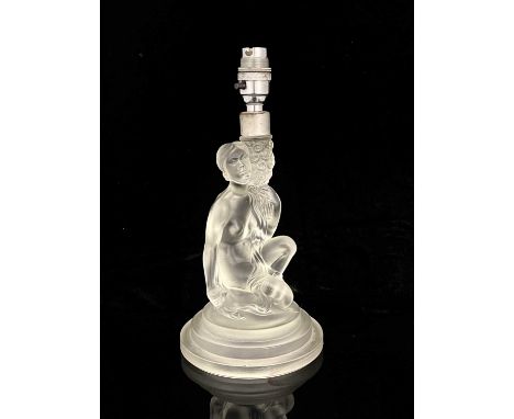 Walther and Sohne, an Art Deco glass figural lamp base, modelled as a nude woman holding a bouquet of roses, frosted, with ch