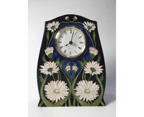 Paul Hilditch for Moorcroft, a Meadow Daisy mantel clock, impressed and painted marks, 21cm high146