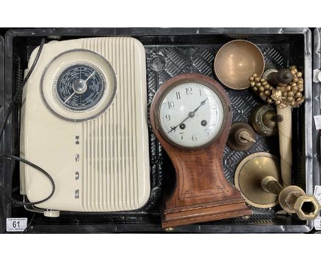 brassware together with a balloon clock and a Bush radio