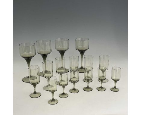 Sven Palmquist for Orrefors, a part suite of Rhapsody drinking glasses, smoky green, including wine glasses, sherry and lique