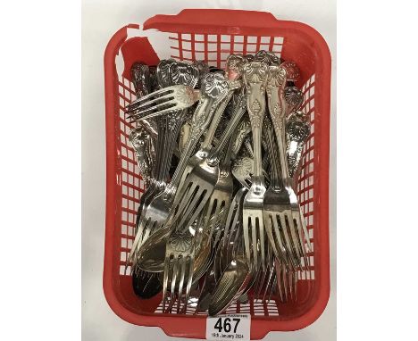 A quantity of A1 silver plate SEPNS fiddle thread and shell flatware, including forks, spoons, knives