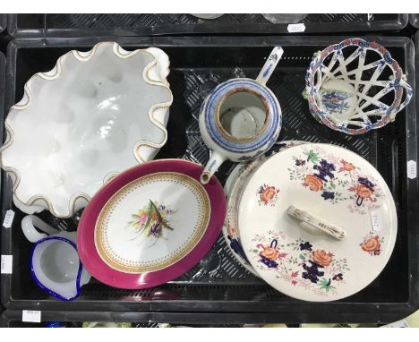 A Meissen style monteith, typical crenelated oval form, the scroll handles enriched in gilt, blue crossed sword mark to base 