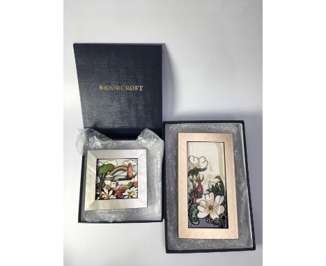 Nicola Slaney for Moorcroft, a Rainbow Magic plaque, circa 2020, square form, 9.5cm x 9.5cm, framed, together with another ex