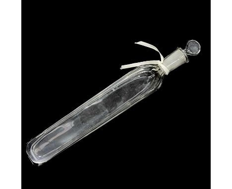 A 19th Century clear cut glass hunting flask, flat-sided stopper, facet-cut shoulders, tapered vessel, 35cm high