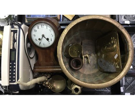 A collection of brass ware including Arts and Crafts style jardiniere, various bells etc, together with a Victorian balloon c