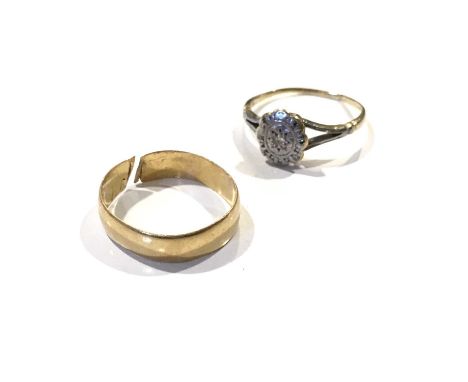 Two gold rings, to include a 22ct gold wedding band ring, AF, together with an 18ct gold and platinum diamond accent ring, AF