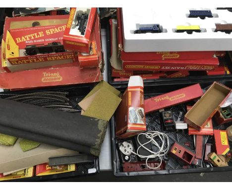 A large collection of Triang and Hornby 00 guage electric model railway, including rolling stock, track, buildings etc; Grand