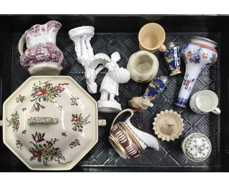 British ceramics, including Chelsea Derby custard cup circa 1770, a pair of Derby Stevens &amp; Hancock figural salt cellars,