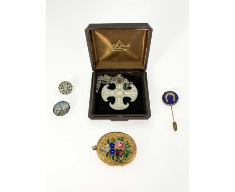 A selection of gem-set jewellery, to include a late Georgian paste target brooch, a yellow metal and enamel locket pendant an