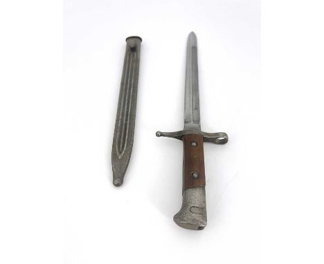 An Italian M1891 Carcano 'Special Troops' knife bayonet by Fabbrica D'Armi Di Terni, two piece wooden grip, housed in ribbed 