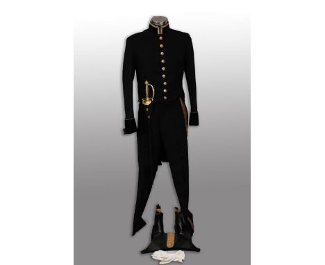 An Elizabeth II Court Dress Uniform, comprising a black wool tail coat with velvet cuffs and gilt buttons, a pair of trousers