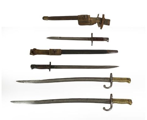 Two French M1866 Chassepot Yataghan Sword Bayonets, one engraved St.Etienne, 1871 to the back edge of the T section steel bla