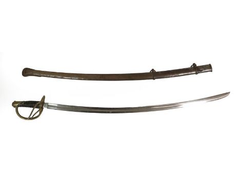 A 19th Century German Export Cavalry Officer's Sword, with 89cm plain single edge curved and fullered steel blade, brass thre