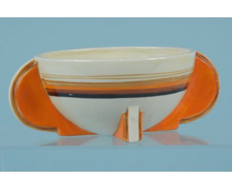 Clarice Cliff Bizarre 'Stripes' pattern two handled bowl, 12cm diameter (light wear to paint, no obvious chips or cracks)