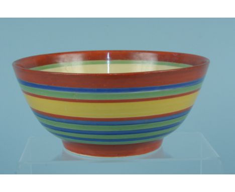Clarice Cliff Bizarre 'Stripes' patterned bowl, 20.5cm diameter (light wear to paint, no obvious chips or cracks)