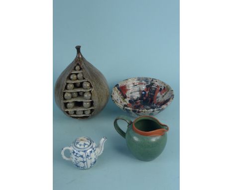 A box of mixed ceramics including Art pottery Gourd, various jugs, Kutani bowl (as found) etc
