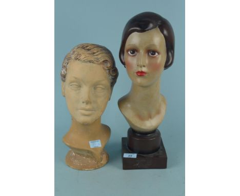 A 1920's terracotta female bust plus and Art Deco style female bust on plinth