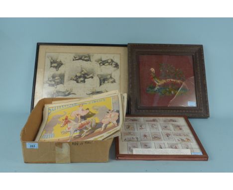 A collection of 1950's childrens posters, a framed Cecil Alden print 'The Model Who Wouldn't Sit', a late 19th Century wool w