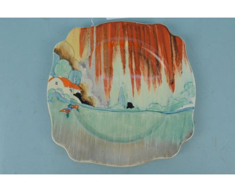 Clarice Cliff Art Deco Wilkinson Bizarre range 'Forest Green' pattern plate, 25cm wide (a few surface faults to paint, no dam