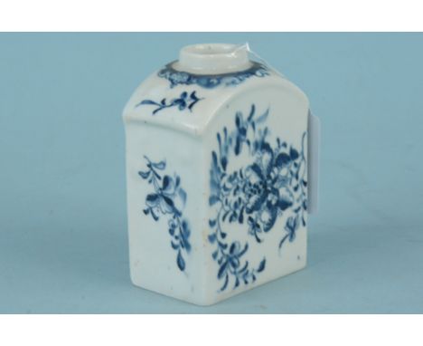 An 18th Century Lowestoft porcelain tea caddy, hand decorated in underglaze blue with the Mansfield pattern, pseudo Worcester