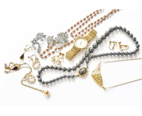 A Small Quantity of Jewellery, comprising of a pendant on chain; a pair of cultured pearl earrings, stamped '750', with screw