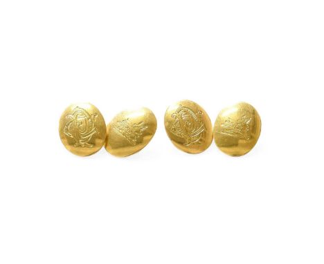 A Pair of Cufflinks, depicting a boar motif and initialsStamped '18'. Gross weight 11.2 grams
