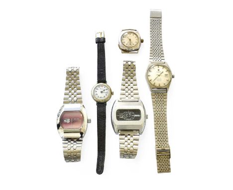 A Stainless Steel Automatic Tissot Seastar Wristwatch, Two Manual Wound Digital Display Wristwatches, Cushion Shaped Wristwat
