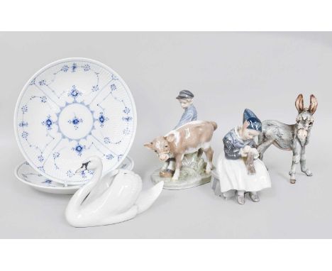 Royal Copenhagen Porcelain, including a pair of blue and white plates, 22.5cm diameter, boy and cow, model number 772, anothe