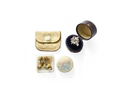 A Quantity of Findings, including two diamond ring heads, a diamond bale, an opal clasp, an amethyst and split pearl pendant,