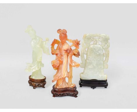 A Chinese Carved Celadon Jade Bell, in archaistic style, with openwork pediment formed from stylized flat scrolling chilong, 