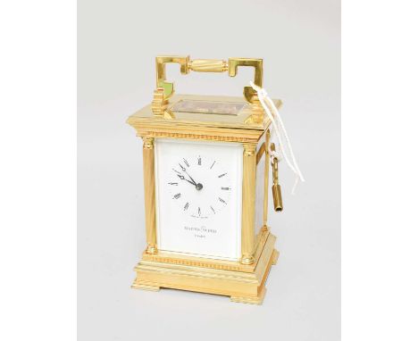 A Brass Striking Carriage Clock, retailed by Mappin and Webb, London, twin barrel movement with a platform lever escapement s