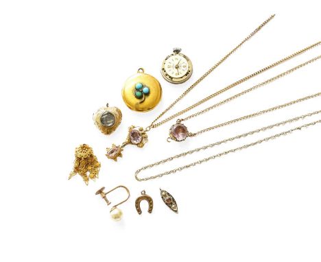 A Small Quantity of Jewellery, including a topaz pendant on chain (a.f.); an amethyst necklace (a.f.); a chain with clasp sta
