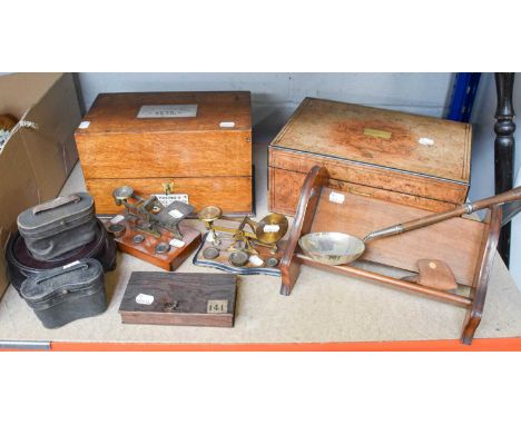 A 19th Century Brass Inlaid Burr Walnut Writing Slope, a 19th entury oak letter box, ''Young's Office Tickler'' a later book 