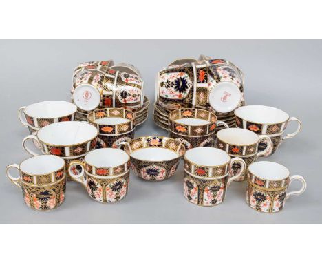 Ten Royal Crown Derby Cups and Saucers, together with various other cups and cans, decorated in Imari pattern 1128 (one tray)