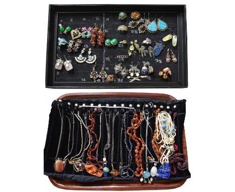 A Pair of Paste Earrings, stamped '750'; A Pair of Cameo Earrings, stamped '9CT'; together with A Quantity of Costume Jewelle