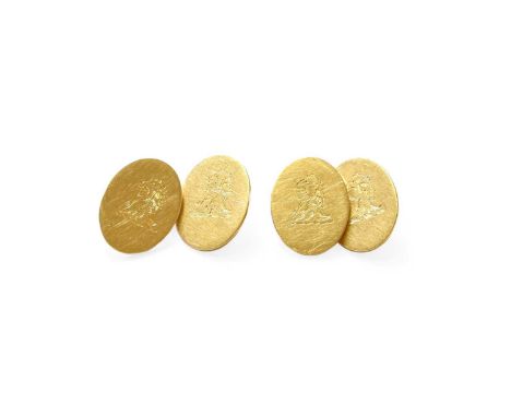 A Pair of 18 Carat Gold Cufflinks, depicting a lion motifGross weight 16.4 grams.