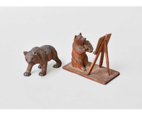 Two Black Forest Small Carved Bears, first half 20th century, one standing four square, the other as an artist sat before and