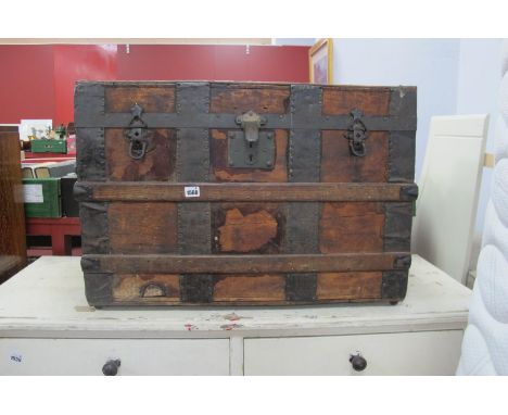 D Brodie &amp; Co, 93 Grays Inn Road, London, XIX Century wood-metal bound steamer trunk 73cm wide.