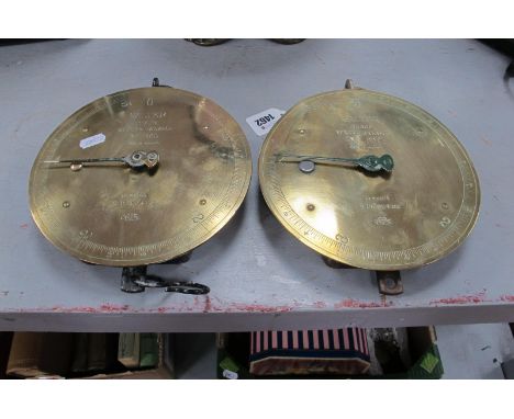 Salter Spring Balance Scales, No: 80T, each with 21cm brass face, to weigh 5LB.