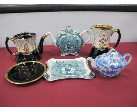 A Late Victorian British Teapot, with Eastern design and stand, early XX Century tea pot on stand plus similar jug. Bamboo st