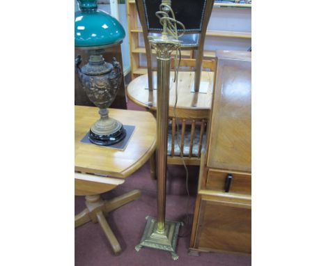 Brass Corinthian Column Standard Lamp, on square base and four paw feet.