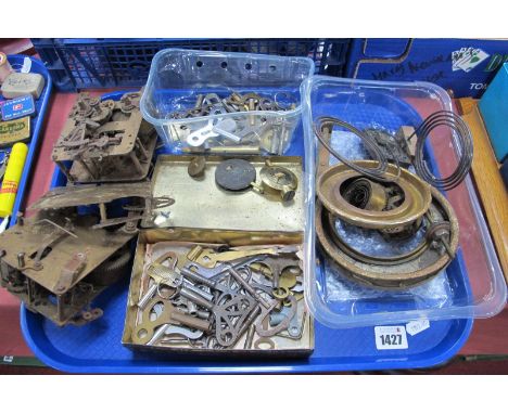 Clock Keys, approximately thirty, clock parts.